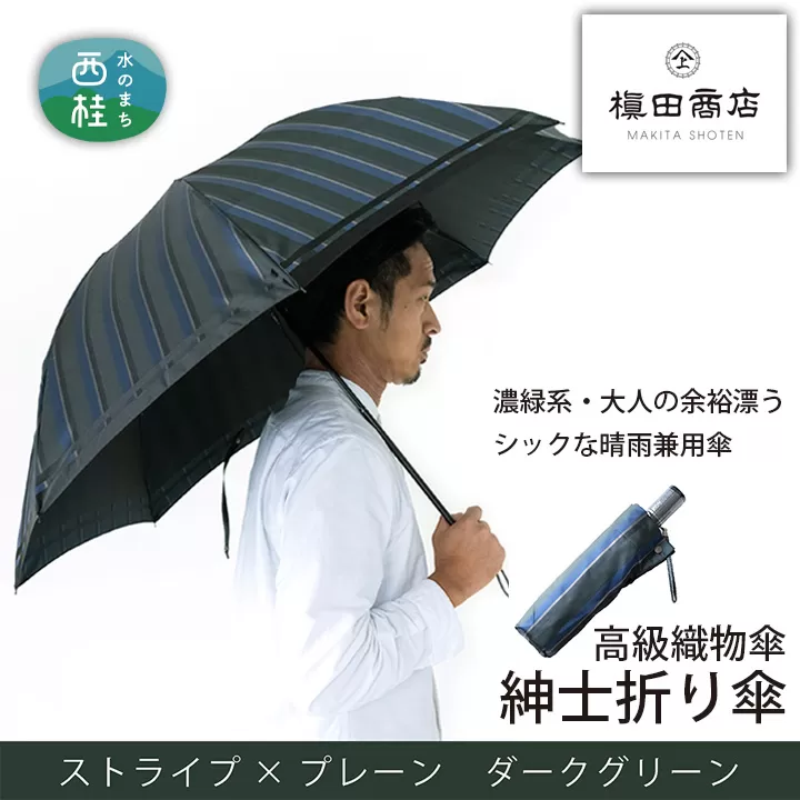 No.388 高級織物傘【紳士折り傘】濃緑系・大人の余裕漂うシックな晴雨兼用傘