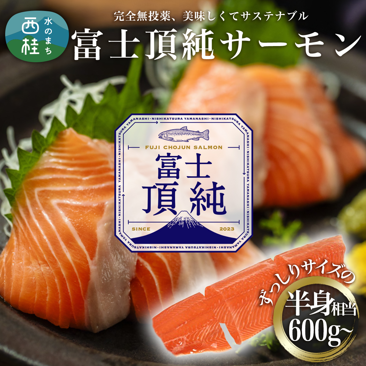 富士頂純サーモン 刺し身セット 半身分3分割 600g以上 富士山麓