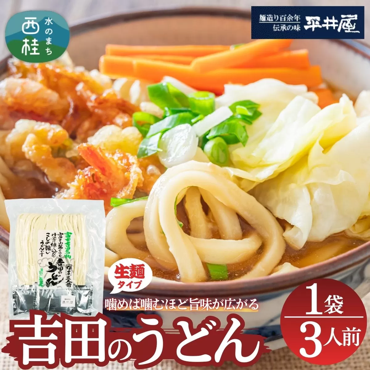 [訳あり]吉田のうどん 3人前　( 3人前平袋×1パック） 富士山麓の水で練り上げたコシの強いうどん ／ セット 饂飩 乱切り麺 硬め 太麺 半生麺 山梨県 特産品【n0626-01_hir】