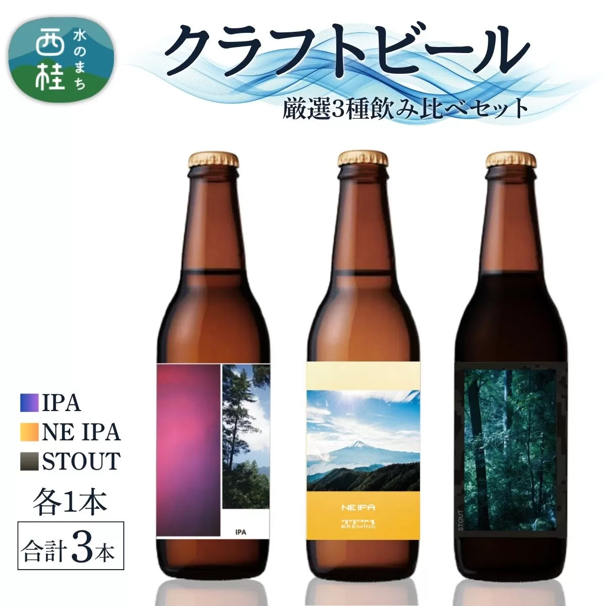 厳選 クラフトビール 3種 セット  NEIPA IPA スタウト 各1本 合計3本 / 瓶ビール ビール 地ビール エール セット 詰め合わせ 飲み比べ 家飲み おすすめ 人気 天然水 ギフト 贈り物 父の日 お歳暮 送料無料【n0655-03_tpm】