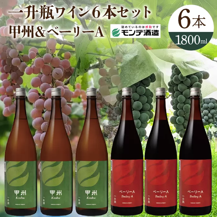 一升瓶ワイン6本セット（甲州、ベーリーA各3本） FAE015