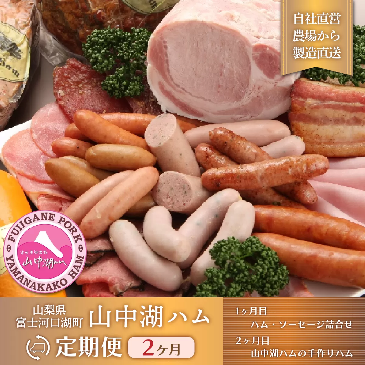 【山中湖ハム 定期便】1ヶ月目『ハム・ソーセージ詰合せ』2ヶ月目『山中湖ハムの手作りハム』 FAB024