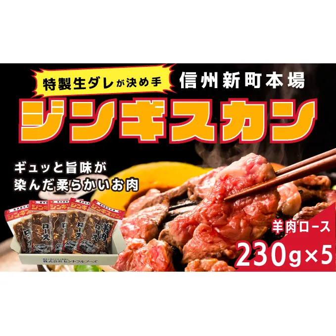 信州新町本場ジンギスカン　むさしや食品　特製生ダレ羊肉ロース230g×5パック ラム肉 肉の加工品 お肉 味付き肉 