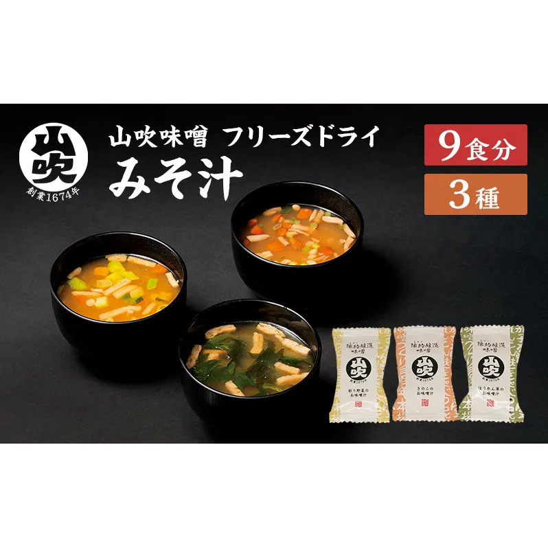 味噌汁 数量限定 山吹味噌 フリーズドライ みそ汁 9食 詰め合わせ セット お味噌汁インスタント フリーズ ドライ 朝ごはん ランチ 非常食 保存食 災害 防災 防災グッズ 防災用品 備蓄 長野県 長野