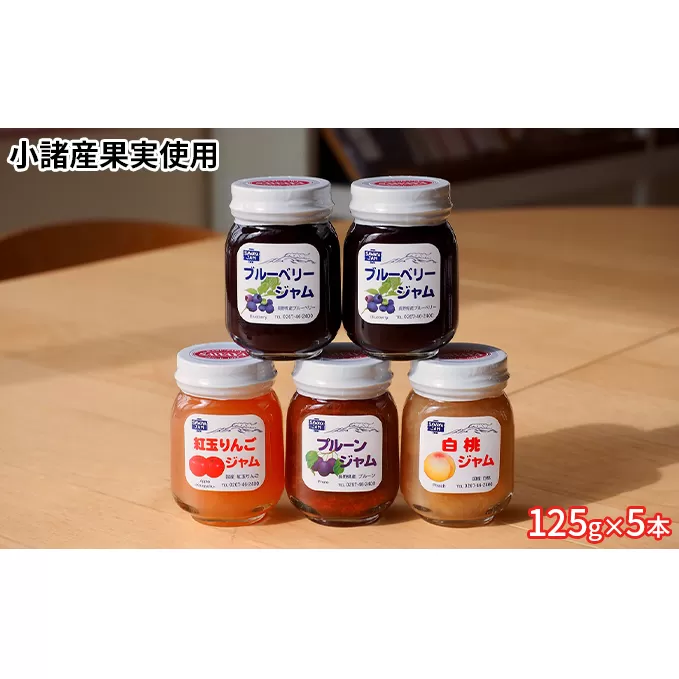 ジャム 果実使用 125g 5本 セット 信州小諸産 ブルーベリー プルーン 白桃 りんご 長野 加工品 フルーツ 果物 