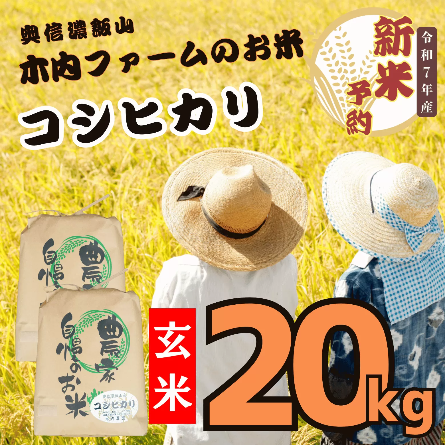 【先行予約】<令和７年産> 奥信濃飯山～木内ファームのお米～ コシヒカリ 玄米 20㎏ (7-30A)
