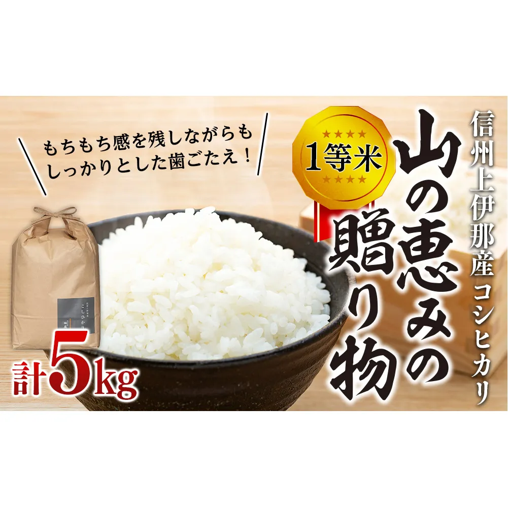【令和7年産】信州産 コシヒカリ 1等米 「山の恵みの贈り物」 5kg （ お米 コシヒカリ 白米 搗きたて米 低温貯蔵米 食品 ) 長野県　箕輪町