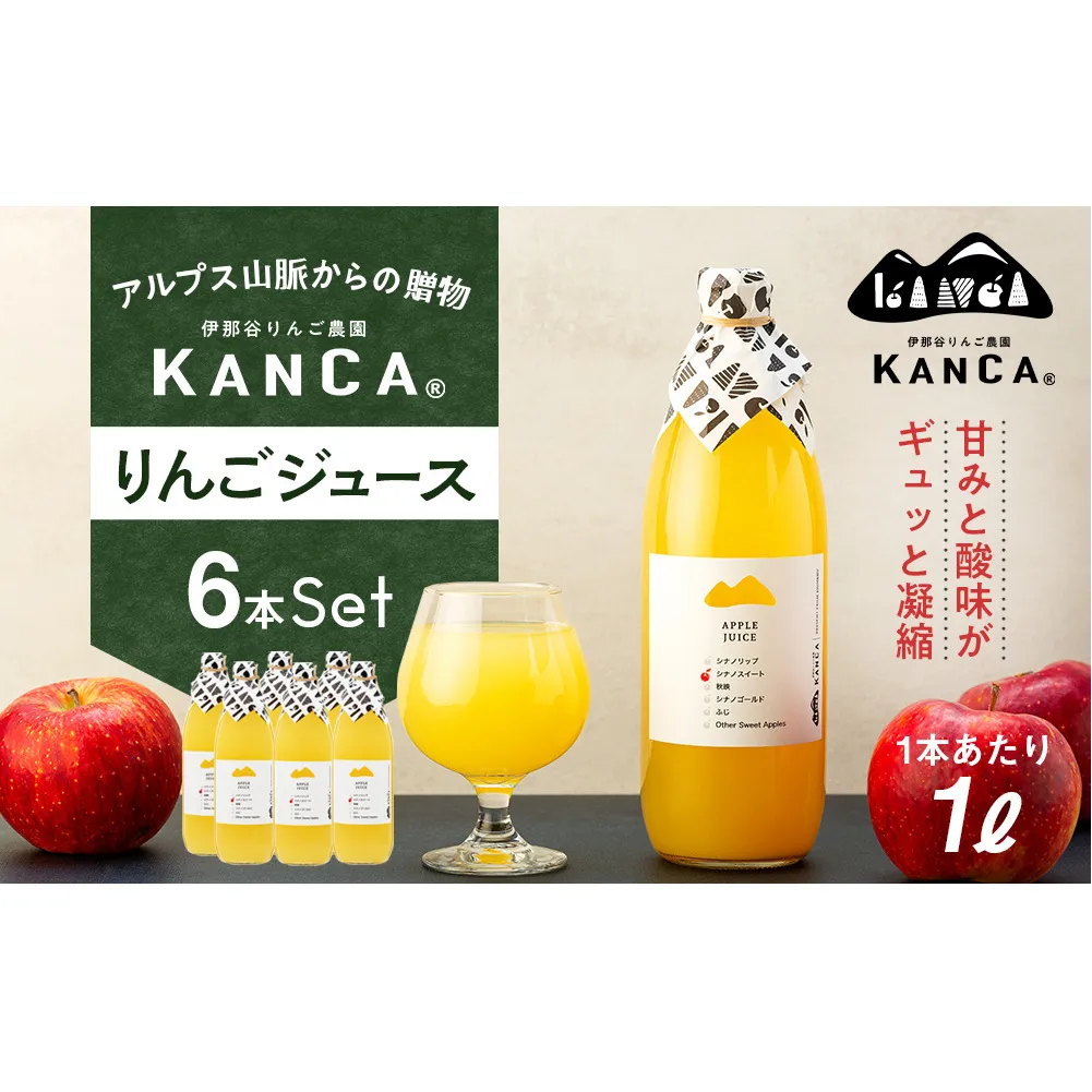 りんごジュース 6本 詰め合わせ セット KANCA アップルジュース フルーツジュース りんご ジュース 果汁 飲料 防災 災害 備蓄 非常用 備蓄用 長期保存 ローリングストック 常温 常温保存 シナノスイート シナノゴールド 秋映 ふじ 長野 長野県