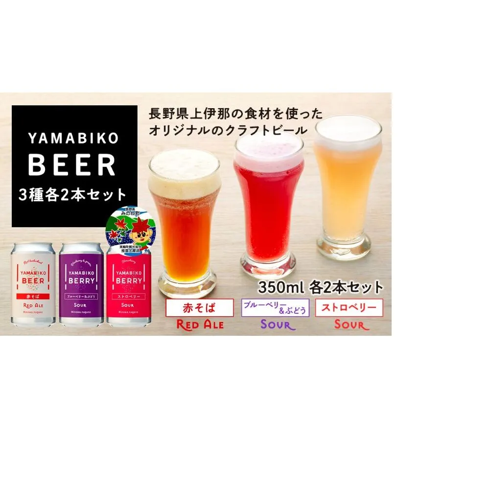 クラフトビール YAMABIKO BEER 3種 計6本 飲み比べ セット 赤そば ブルーベリー ストロベリー 詰め合わせ 地ビール フルーツ ビール フルーツビール お酒 酒 アルコール 発泡酒 珍しい フルーティー ギフト プレゼント 贈答 冷蔵 長野 長野県