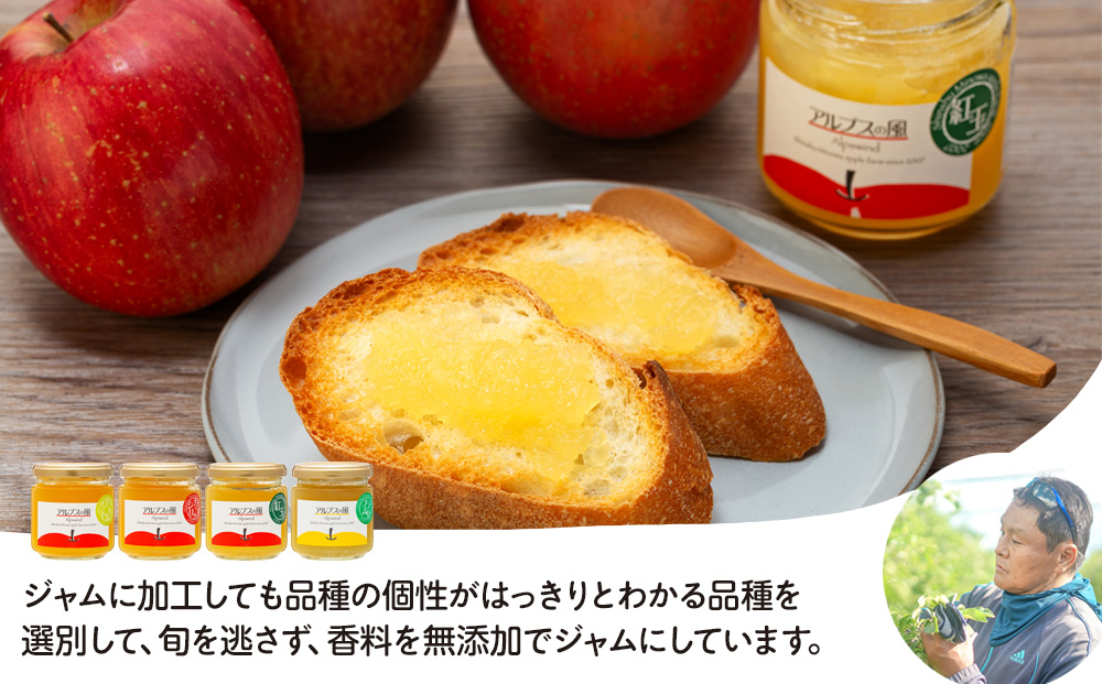 甘さをおさえた 大人のりんごジャム 品種別 3本セット 甘さ控えめ
