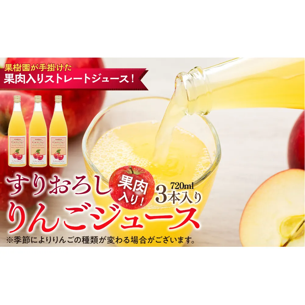 果肉入り！すりおろしりんごジュース 3本入り リンゴジュース りんご リンゴ 林檎 長野 フルーツ 果物 信州産 長野県産 特産 産地直送 おすすめ