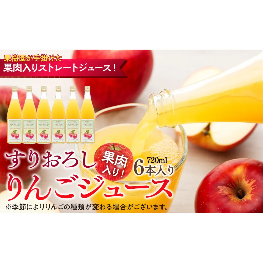 果肉入り！すりおろしりんごジュース 6本入り リンゴジュース りんご リンゴ 林檎 長野 フルーツ 果物 信州産 長野県産 特産 産地直送 おすすめ 