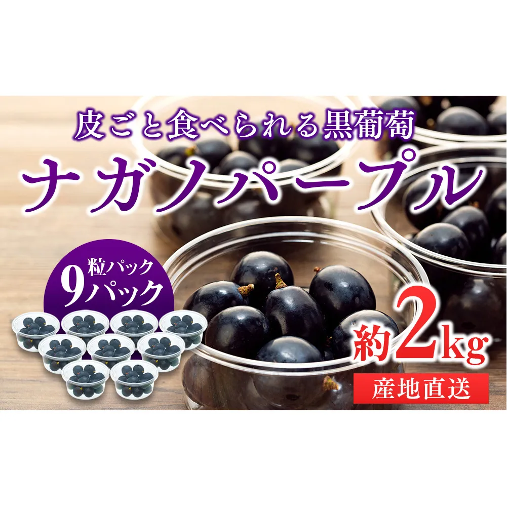 ぶどう 皮ごと食べられる 黒ぶどう ナガノパープル 粒パック 約2kg フルーツ 果物