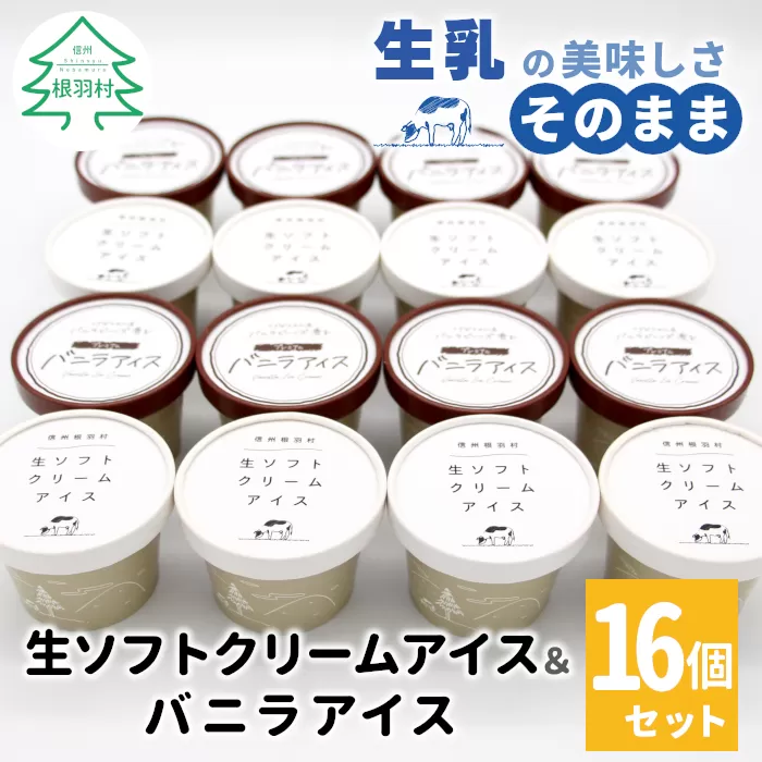 食べ比べ！乳原料南信州産100％使用！生ソフトクリームアイス&バニラアイスクリーム (80ml)×16個セット スイーツ アイス おやつ ご当地 詰め合わせ 
