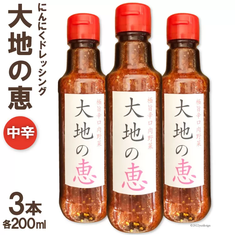 にんにくドレッシング 「大地の恵」 中辛 200ml×3本 [矢口農園 長野県 池田町 48110488] 