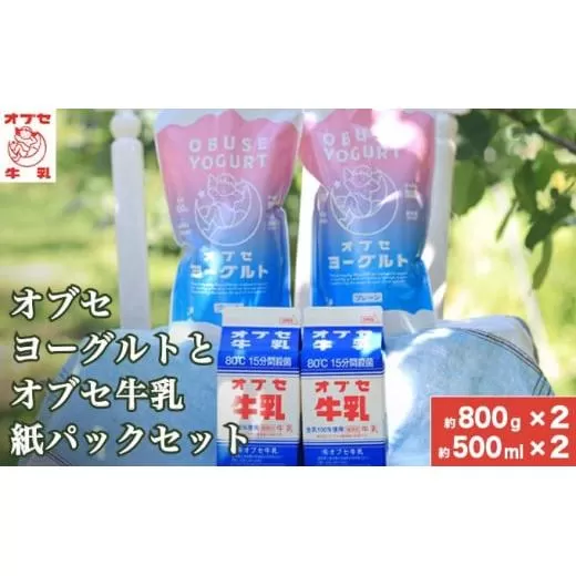 オブセヨーグルト (プレーン) 2個とオブセ牛乳 500ml 紙パック 2本 セット［オブセ牛乳］ 牛乳 ミルク 生乳 ヨーグルト 乳製品 食品  お取り寄せ グルメ 生乳100% 朝食 スイーツ おやつ 冷蔵 長野県小布施町産［G-43］