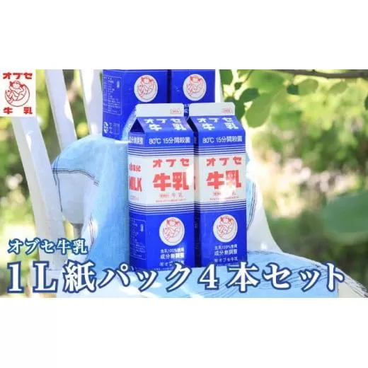 オブセ牛乳 1L × 4本 紙パック セット［オブセ牛乳］牛乳 ミルク 生乳100% 乳飲料 乳性飲料 紙パック パック 1リットル ご当地牛乳 80℃15分間殺菌 冷蔵 長野県産［G-42］