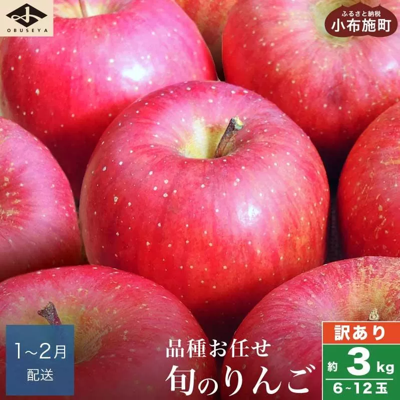 ［訳あり］ 選べる配送時期 旬のりんご 約3kg 6～12玉 ［小布施屋］ 傷 規格外 不揃い 訳アリ 家庭用 りんご 林檎 リンゴ 果物 フルーツ 長野県産 信州産 特産 産地直送 産直 数量限定 先行予約 1月2月発送 令和7年産 【2026年1月2月配送】［A-304d］