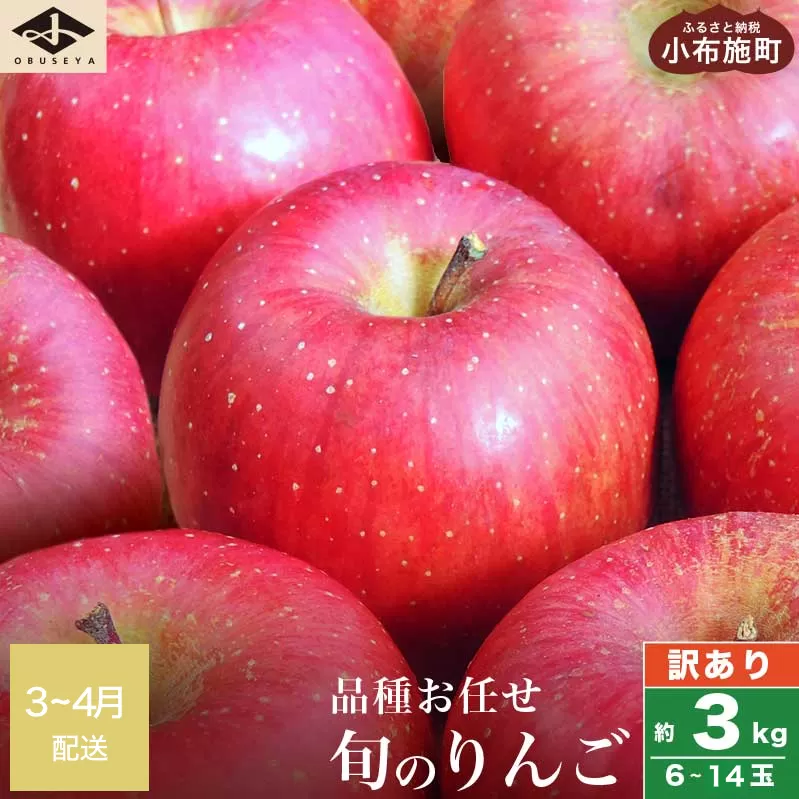 ［訳あり］ 選べる配送時期 旬のりんご 約3kg 6～14玉 ［小布施屋］ 傷 規格外 不揃い 訳アリ 家庭用 りんご 林檎 リンゴ 果物 フルーツ 長野県産 信州産 特産 産地直送 産直 数量限定 先行予約 3月4月発送 令和7年産 【2026年3月4月配送】［A-304e］