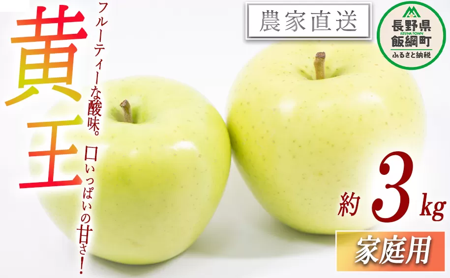 りんご 黄王 家庭用 3kg 永野農園 沖縄県への配送不可 2025年8月中旬頃から2025年8月下旬頃まで順次発送予定 令和7年度収穫分 信州 果物 フルーツ リンゴ 林檎 長野 予約 農家直送 長野県 飯綱町 [0486]