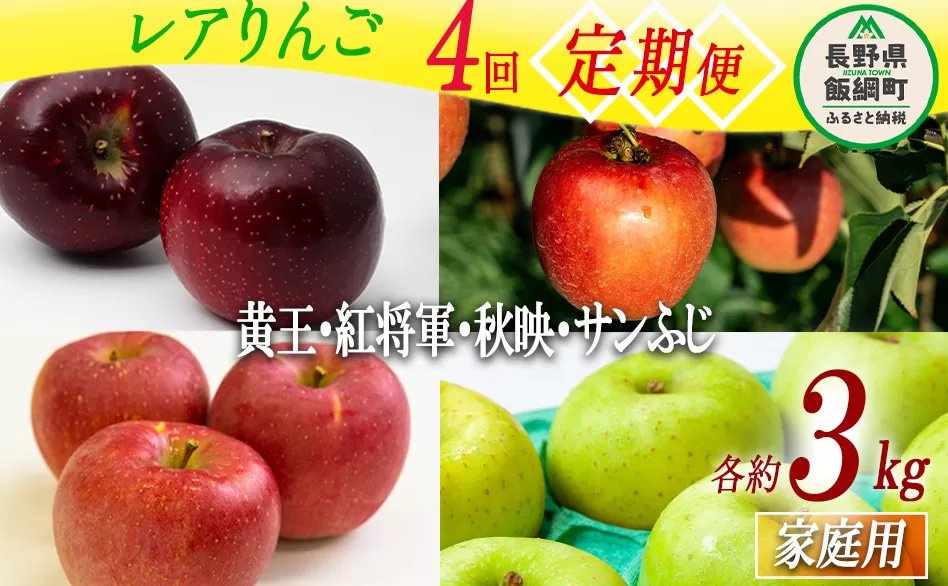 珍しい レア 人気 旬の りんご 【 定期便 】 家庭用 3kg × 4回 永野農園 沖縄県への配送不可 2025年8月中旬頃から2025年12月中旬頃まで順次発送予定 令和7年度収穫分 信州 果物 フルーツ リンゴ 林檎 長野 予約 農家直送 長野県 飯綱町 [0745]