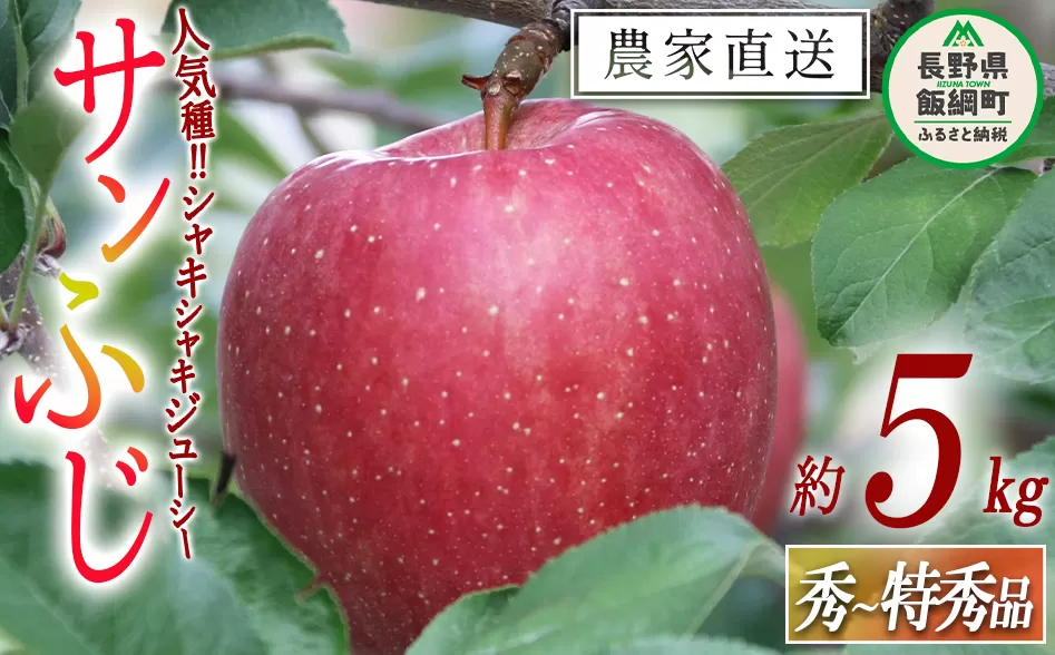 りんご サンふじ 秀 ～ 特秀 5kg ヒライ農園 沖縄県への配送不可 2025年12月上旬頃から2025年12月下旬頃まで順次発送予定 令和7年度収穫分 信州の環境にやさしい農産物認証 減農薬栽培 長野県 飯綱町 [0350]