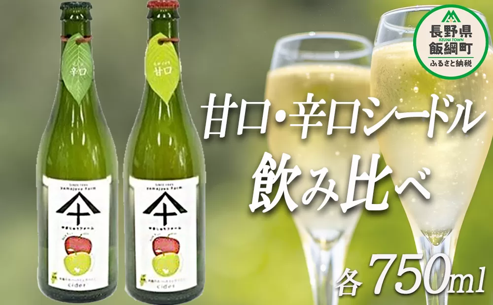 りんご シードル 辛口 ＆ 甘口 各1本 セット ( 750ml × 2本 ) やまじゅうファーム 信州の環境にやさしい農産物 減農薬栽培 飲料 酒 アルコール りんご リンゴ 林檎 信州 長野県 飯綱町 [1035]