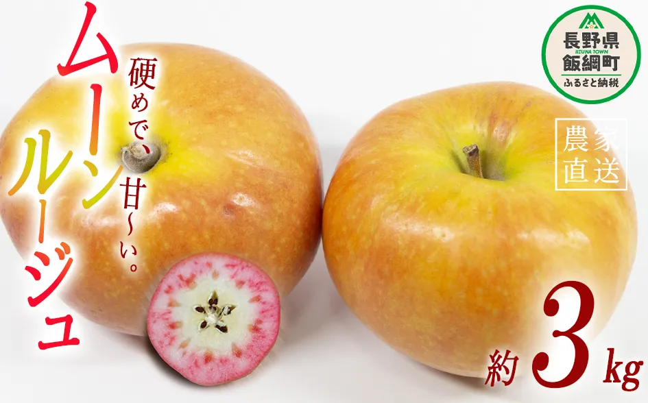 りんご ムーンルージュ 3kg やまじゅうファーム 沖縄県への配送不可 2025年10月下旬頃から2025年11月上旬頃まで順次発送予定 令和7年度収穫分 信州の環境にやさしい農産物 減農薬栽培 長野県 飯綱町 [1026]