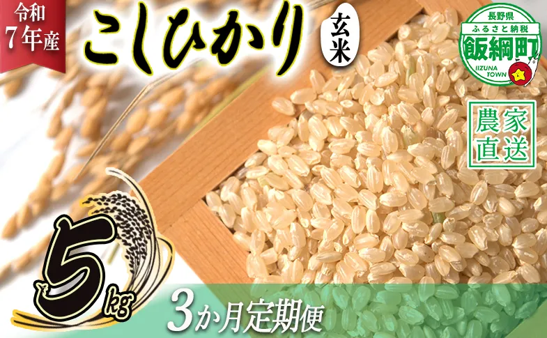 米 こしひかり ( 玄米 ) 5kg × 3回 【 3か月 定期便 】( 令和7年産 ) 沖縄県への配送不可 2025年10月上旬頃から順次発送予定 米澤商店 コシヒカリ 玄米 長野県 飯綱町 [1353]