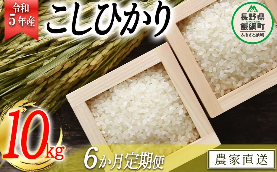 米 こしひかり 10kg × 6回 【 6か月 定期便 】( 令和5年産 ) 沖縄県への配送不可 2023年11月上旬頃から順次発送予定 米澤商店 コシヒカリ 白米 精米 長野県 飯綱町 [1246]