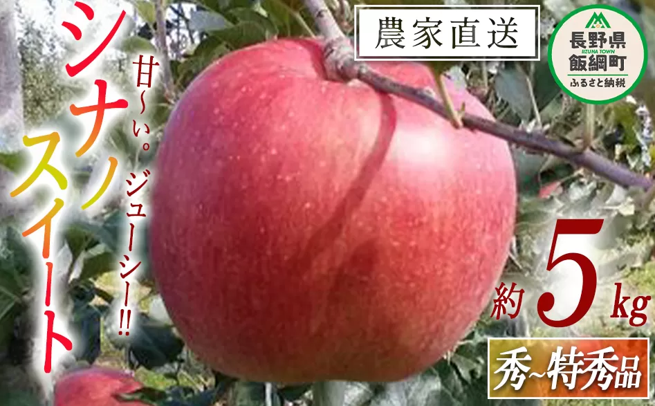 りんご シナノスイート 秀 ～ 特秀 5kg マルヤマフルーツ農園 沖縄県への配送不可 2024年10月中旬頃から2024年11月上旬頃までお申込み順に発送予定 令和6年度収穫分 農産物認証50-30 減農薬栽培 ( 除草剤 化学肥料 不使用 ) 長野県 飯綱町 [0370]