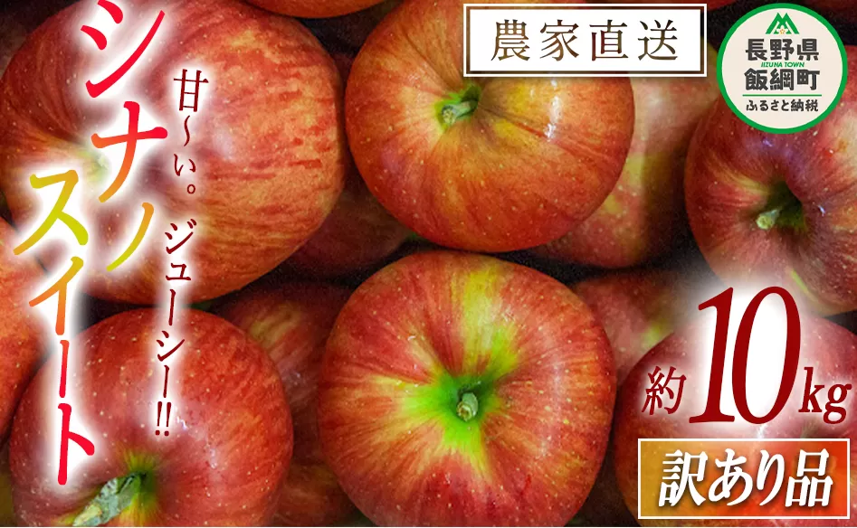 りんご シナノスイート 訳あり 10kg マルヤマフルーツ農園 沖縄県配送不可 2024年10月中旬頃～11月上旬頃まで順次発送予定 令和6年度収穫分 農産物認証50-30 減農薬栽培 ( 除草剤 化学肥料 不使用 ) 長野県 飯綱町 [0371]