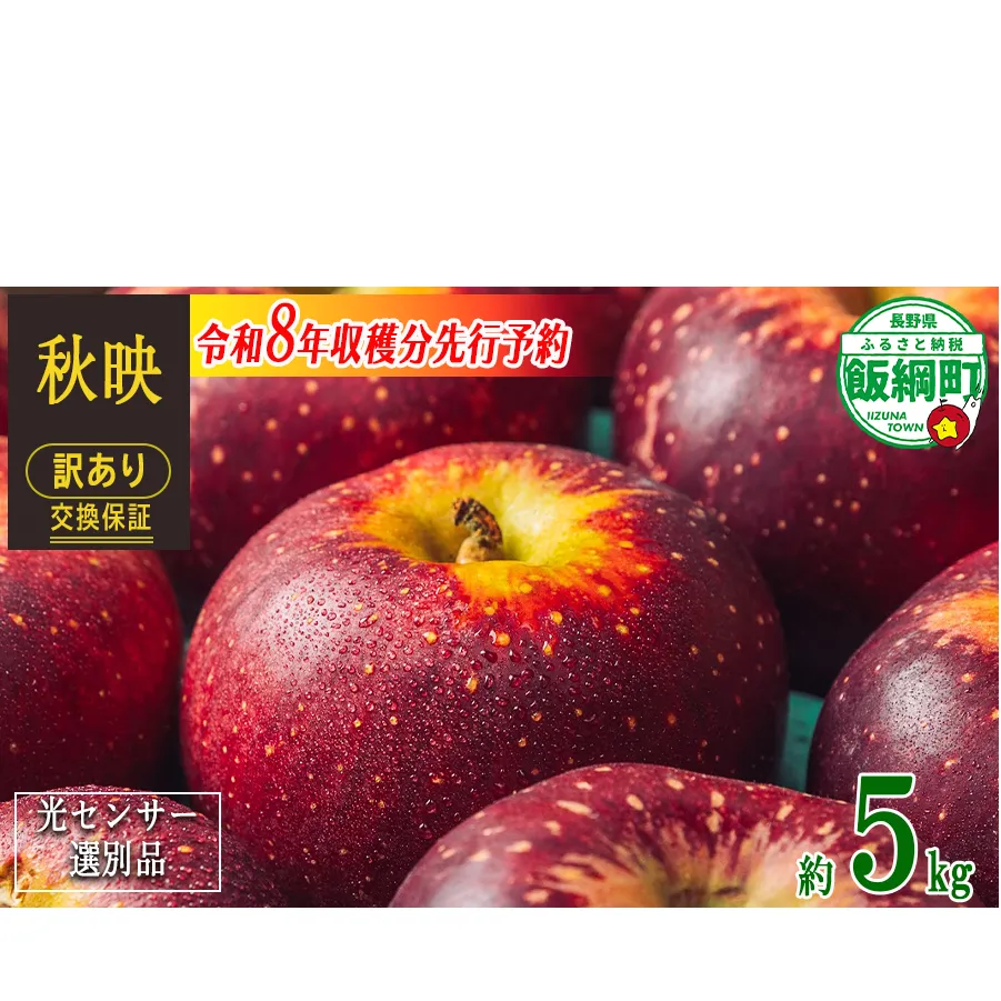 【 感謝りんご / 光センサー選別品 】 りんご 秋映 訳あり 5kg （ 12玉 〜 25玉 ） 交換保証 ながの農業協同組合 2026年10月上旬頃から2026年10月下旬頃まで順次発送予定 令和8年度収穫分 傷 不揃い リンゴ 林檎 果物 フルーツ 信州 長野 12000円 予約 長野県 飯綱町 [1202]