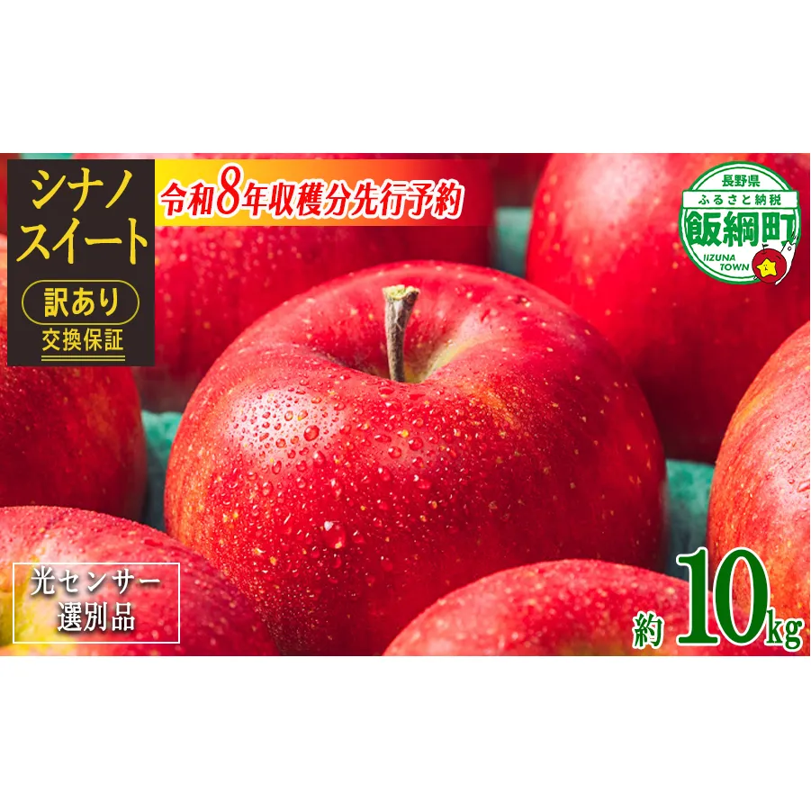 【 感謝りんご / 光センサー選別品 】 りんご シナノスイート 訳あり 10kg （ 24玉 〜 50玉 ） 交換保証 ながの農業協同組合 2026年10月上旬頃から2026年11月上旬頃まで順次発送予定 令和8年度収穫分 傷 不揃い リンゴ 林檎 果物 フルーツ 信州 長野 20000円 予約 長野県 飯綱町 [1206]