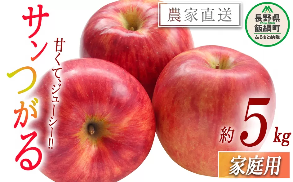 りんご サンつがる 家庭用 5kg 令和7年度収穫分 沖縄県への配送不可 2025年9月上旬頃から2025年9月下旬頃まで順次発送予定 宮本ファーム エコファーマー 減農薬栽培 長野県 飯綱町 [1529]