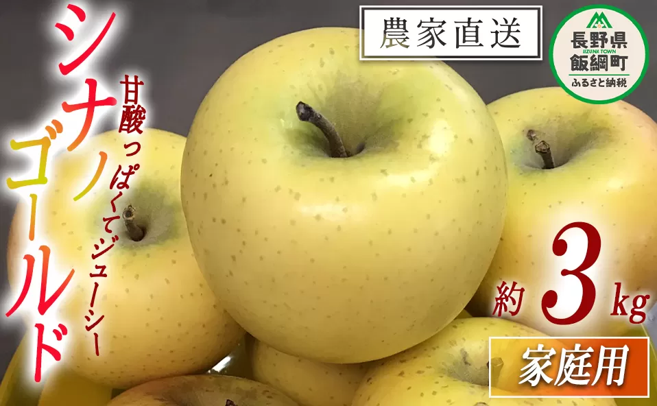 黄色くシャキシャキりんご シナノゴールド 家庭用 3kg 大友農場 エコファーマー認定 沖縄県への配送不可 2025年12月中旬頃から2026年2月上旬頃まで順次発送予定 令和7年度収穫分 信州 果物 フルーツ リンゴ 林檎 長野 予約 農家直送 長野県 飯綱町 [1551]
