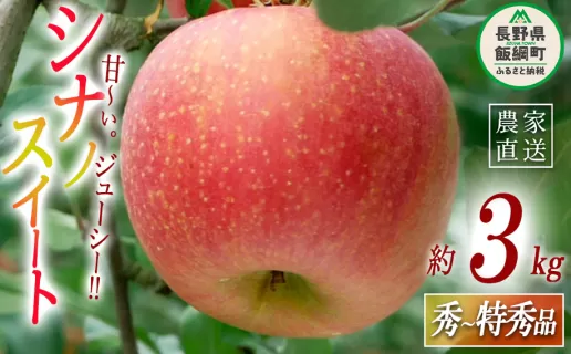 りんご シナノスイート 秀～特秀3kg マルハ農園 沖縄県への配送不可 2025年10月上旬頃から2025年11月上旬頃まで順次発送予定 令和7年度収穫分 エコファーマー認定 信州 果物 フルーツ リンゴ 林檎 長野 12000円 予約 農家直送 長野県 飯綱町 [1624]