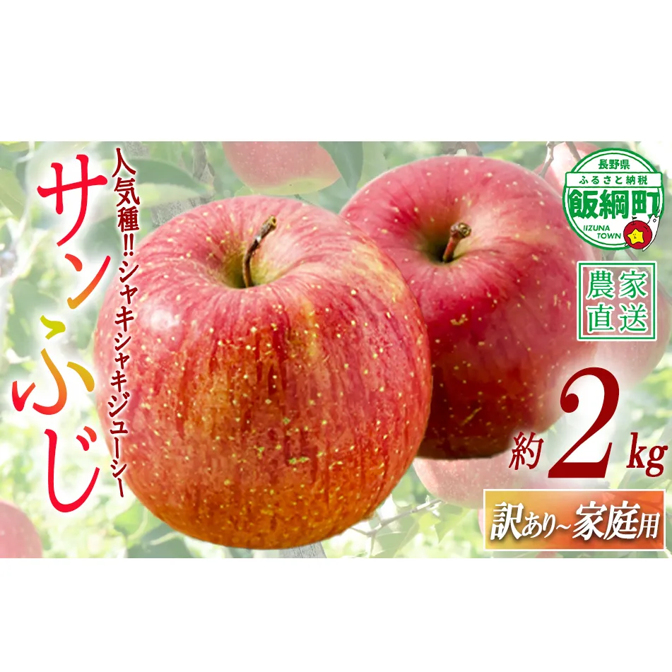 ＼農家応援企画／【令和8年度先行予約返礼品】りんご サンふじ 2kg （ 約 4 〜 6 玉 ） 訳あり 家庭用 《 ふじ リンゴ 林檎 訳アリ わけあり 不揃い 果物 くだもの フルーツ 長野県産 長野 お試し 》 令和8年収穫分 沖縄県への配送不可 2026年11月下旬頃から2027年2月上旬頃まで順次発送予定 長野県 飯綱町 [1744]