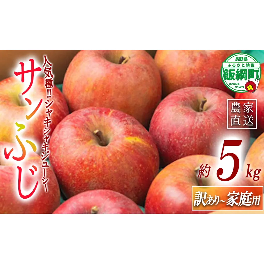 りんご サンふじ 家庭用 〜 訳あり 5kg エバラ農園 減農薬栽培 沖縄県への配送不可 2025年11月中旬頃から2026年1月上旬頃まで順次発送予定 令和7年度収穫分 信州 果物 フルーツ リンゴ 林檎 長野 12500円 予約 農家直送 長野県 飯綱町 [1817]