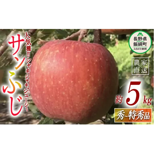 りんご サンふじ 秀 〜 特秀 5kg 丸西農園 沖縄県への配送不可 2026年12月中旬頃から2027年1月上旬頃まで順次発送予定 令和8年度収穫分 特別栽培農産物 ( 除草剤 化学肥料 不使用 ) 信州 果物 フルーツ リンゴ 林檎 長野 予約 農家直送 長野県 飯綱町 [0508]