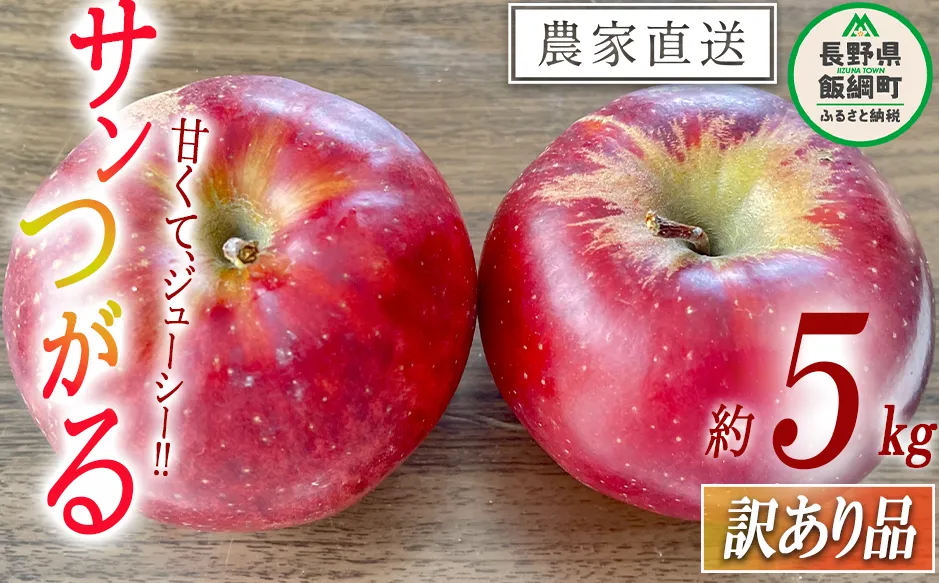 りんご サンつがる 訳あり 5kg 令和7年度収穫分 沖縄県への配送不可 2025年9月上旬頃から2025年9月下旬頃まで順次発送予定 宮本ファーム エコファーマー 減農薬栽培 長野県 飯綱町 [1789]
