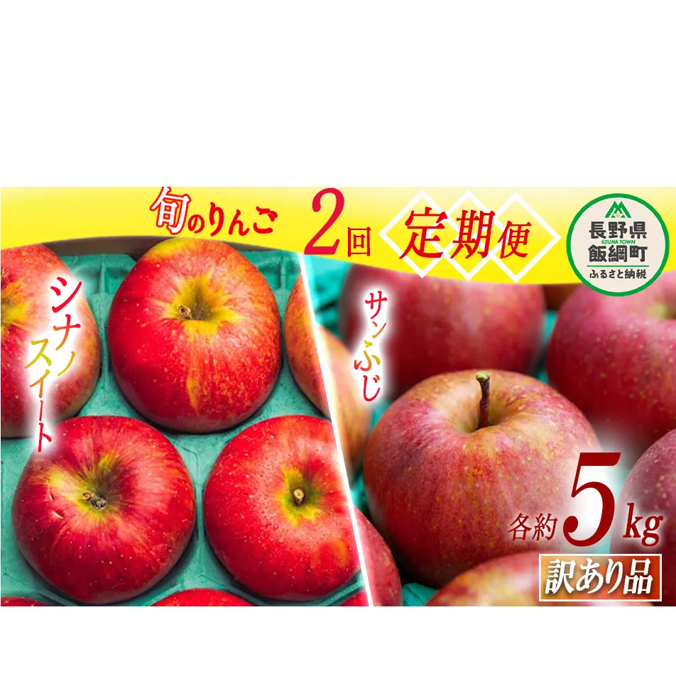 旬のりんご 【 定期便 】 訳あり 5kg × 2回 原山農園 沖縄県への配送不可 2025年10月中旬頃から2025年12月下旬頃まで順次発送予定 令和7年度収穫分 シナノスイート サンふじ 長野県 飯綱町 [1826]