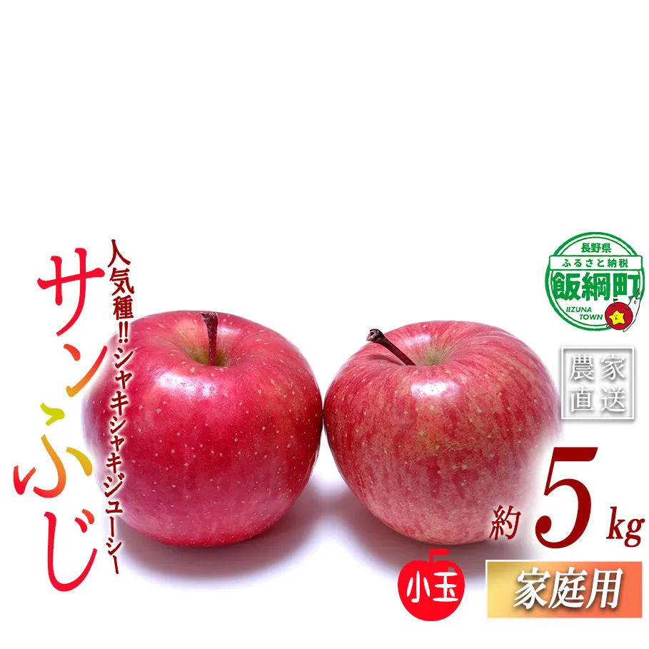 りんご サンふじ (小玉) 家庭用 5kg 一里山農園 沖縄県への配送不可 2026年12月上旬頃から2026年12月中旬頃まで順次発送予定 令和8年度収穫分 エコファーマー 減農薬栽培 信州 果物 フルーツ リンゴ 林檎 長野 予約 農家直送 長野県 飯綱町 [1899]