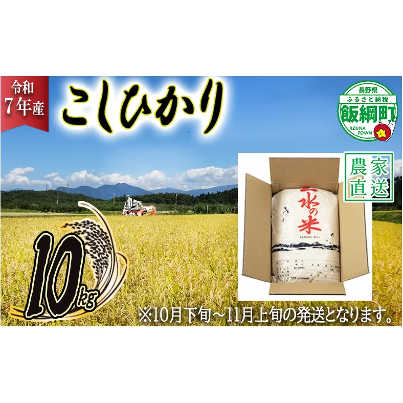 【 2025年10月下旬 ～ 2025年11月上旬 発送企画 】 米 こしひかり 10kg ( 令和7年産 ) 2025年10月下旬頃から2025年11月上旬頃まで順次発送予定 株式会社マッシュアンドフルーツ コシヒカリ 白米 精米 お米 信州 予約 農家直送 長野県 飯綱町 [2014]