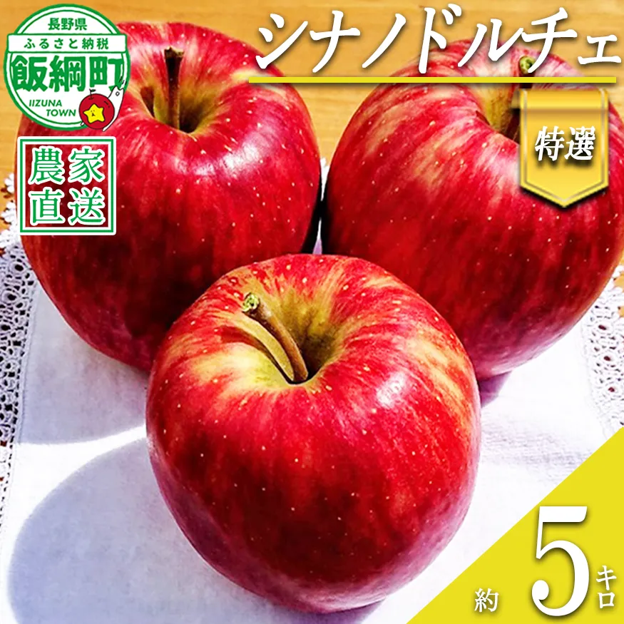 りんご シナノドルチェ 特選 5kg やまじゅうファーム 沖縄県への配送不可 2026年9月中旬頃から2026年10月上旬頃まで順次発送予定 令和8年度収穫分 信州の環境にやさしい農産物 減農薬栽培 長野県 飯綱町 [0514]