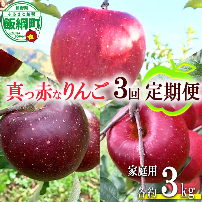 旬の赤いりんご 【 定期便 】 家庭用 3kg × 3回 ( 秋映 シナノホッペ サンふじ ) ファームトヤ 沖縄県への配送不可 2026年10月上旬頃から2026年12月中旬頃まで順次発送予定 令和8年度収穫分 信州 果物 フルーツ リンゴ 林檎 長野 予約 農家直送 長野県 飯綱町 [1427]