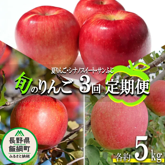 旬のりんご 訳あり 3種 《 定期便 》 5kg × 3回 Cコース 2026年9月上旬頃から2026年12月中旬頃まで順次発送予定 ふるさと振興公社 長野県 飯綱町 [0299]