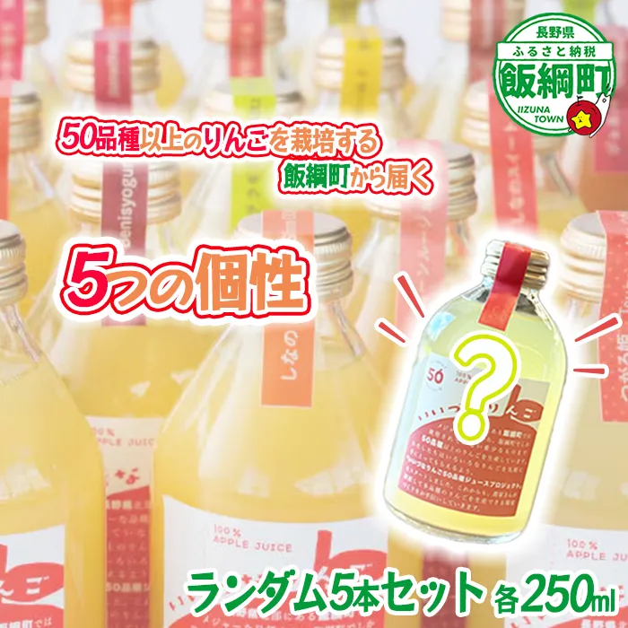 ミステリーりんごジュース 信州 飯綱産りんごジュース【 品種おまかせ 】 250ml × 5本 いいづなりんご50品種りんごジュース 泉が丘喫茶室 沖縄県への配送不可 飲料 果汁飲料 りんご リンゴ 林檎 ジュース 100% ストレート 50品種 いいづなコネクト EAST 長野県 飯綱町 [2151]