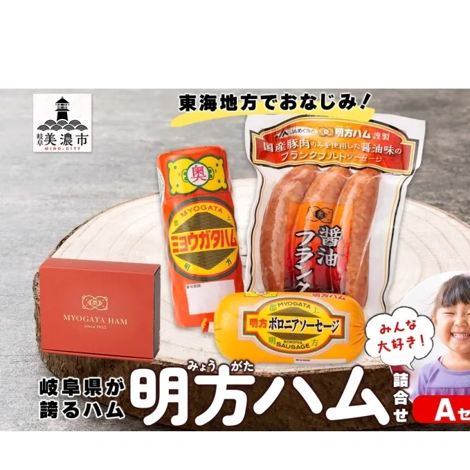 明方 ハム Aセット ボロニア ソーセージ フランクフルト JA ブランド 豚肉 お肉 国産 熟成 塩分 控えめ 豚腸 バーベキュー BBQ 加工品 お取り寄せ 贈答 ギフト 送料無料 めぐみの農業協同組合 岐阜県 美濃市