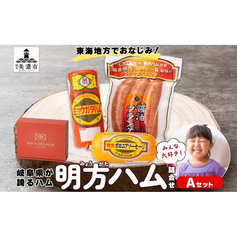 明方 ハム Aセット ボロニア ソーセージ フランクフルト JA ブランド 豚肉 お肉 国産 熟成 塩分 控えめ 豚腸 バーベキュー BBQ 加工品 お取り寄せ 贈答 ギフト 送料無料 めぐみの農業協同組合 岐阜県 美濃市